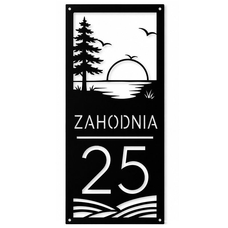 Dekoracyjna tabliczka adresowa z zachodem słońca