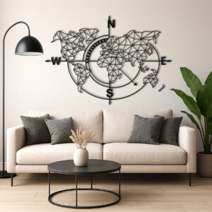 Loftowa mapa świata geometryczna metalowa