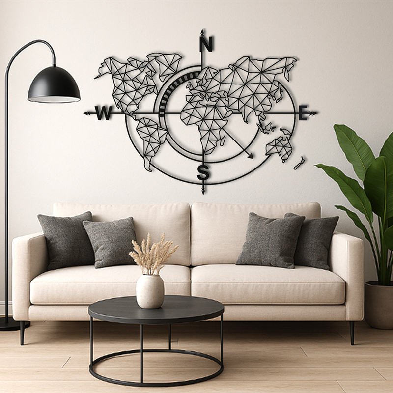 Loftowa mapa świata geometryczna metalowa