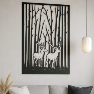 Metalowa dekoracja ścienna jelenie las
