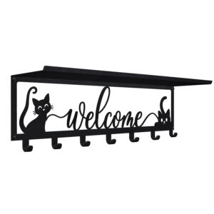 Metalowa półka Welcome z kotami i haczykami