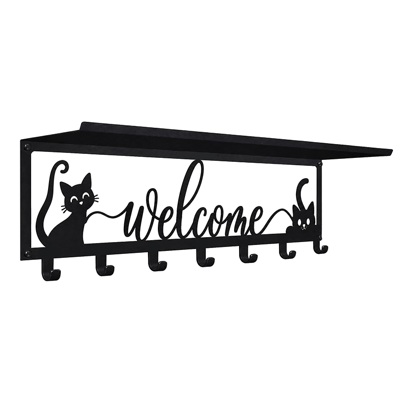 Metalowa półka Welcome z kotami i haczykami