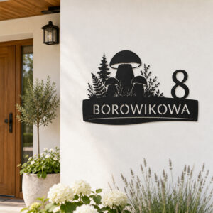 Metalowa tablica adresowa Borowikowa z grafiką