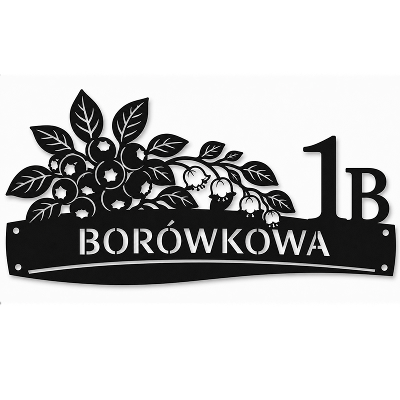 Metalowa tablica adresowa Borówkowa z grafiką
