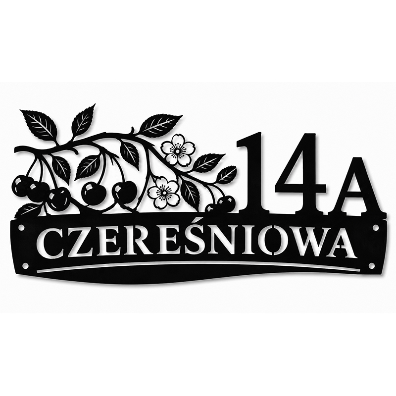 Metalowa tablica adresowa Czereśniowa z grafiką