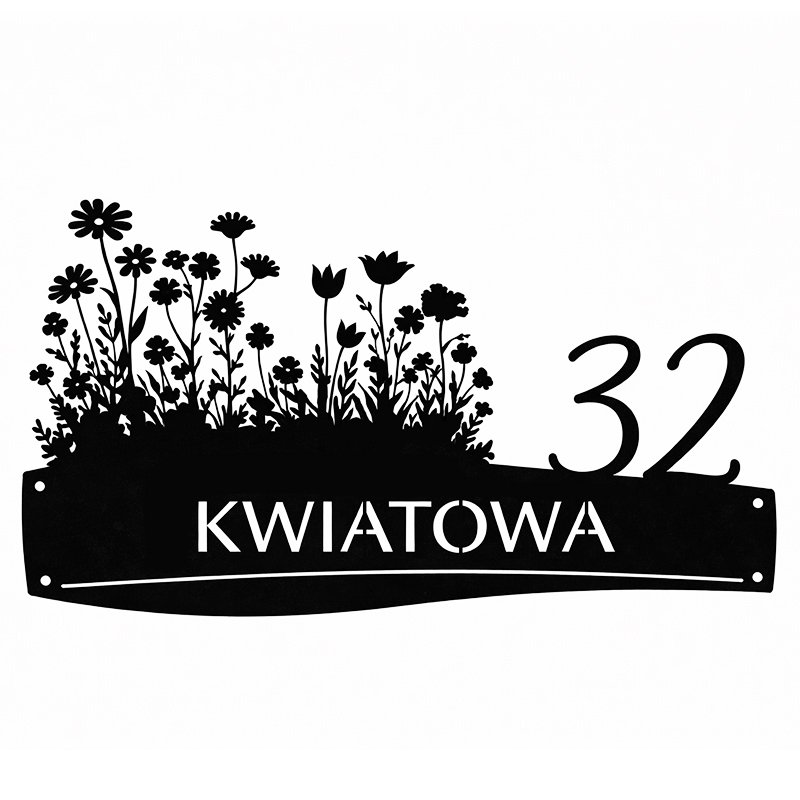 Metalowa tablica adresowa Kwiatowa z grafiką