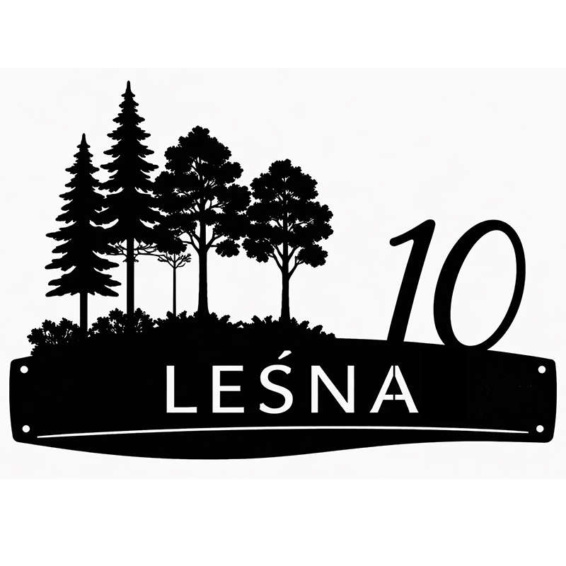 Metalowa tablica adresowa Leśna z grafiką