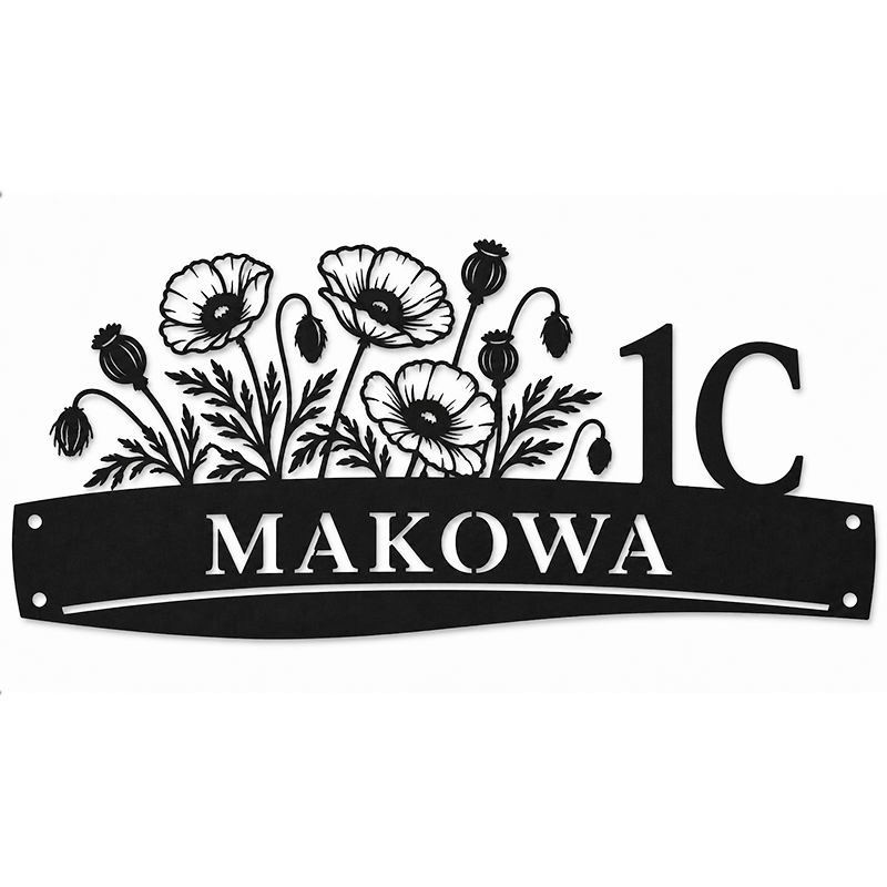 Metalowa tablica adresowa Makowa z grafiką