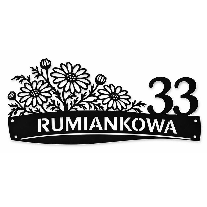 Metalowa tablica adresowa Rumiankowa z grafiką