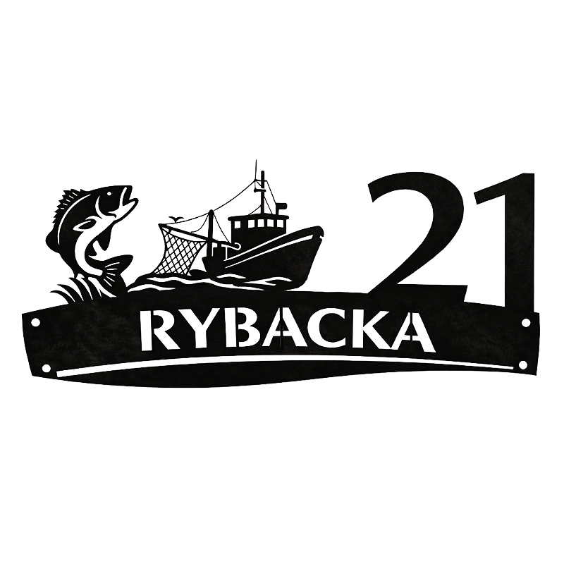 Metalowa tablica adresowa Rybacka z grafiką