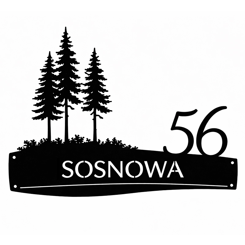 Metalowa tablica adresowa Sosnowa z grafiką