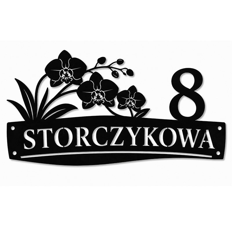 Metalowa tablica adresowa Storczykowa z grafiką