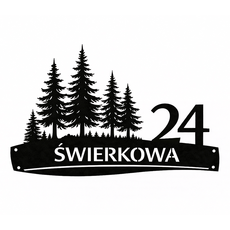 Metalowa tablica adresowa Świerkowa z grafiką