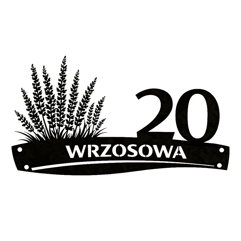 Metalowa tablica adresowa Wrzosowa z grafiką