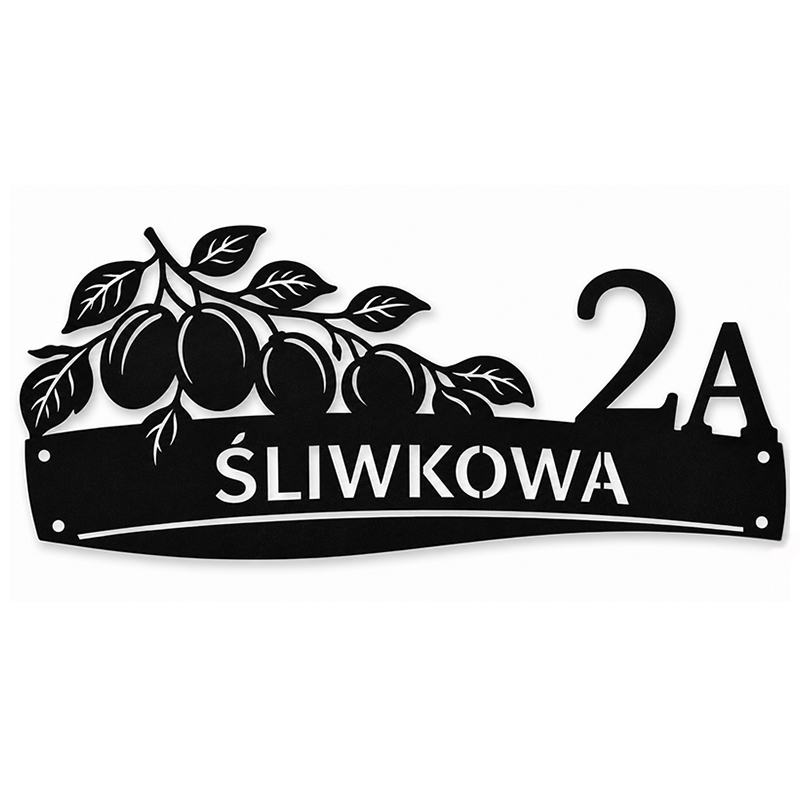 Metalowa tablica adresowa śliwkowa z grafiką