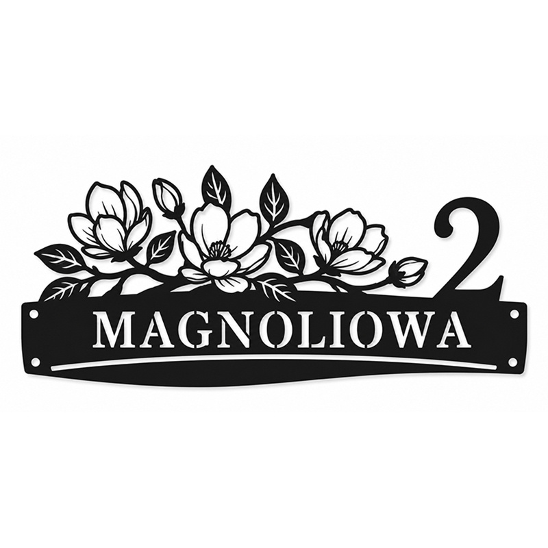 Metalowa tabliczka adresowa Magnoliowa z grafiką