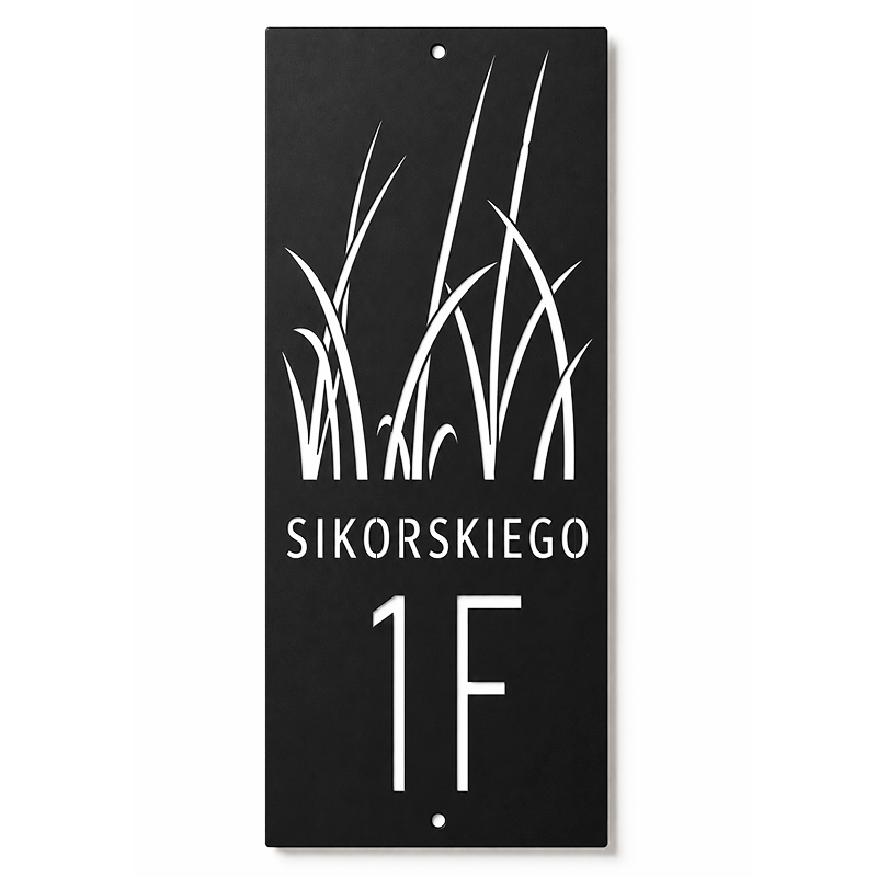 Trawy nowoczesna ażurowa tabliczka adresowa