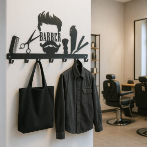 Wieszak metalowy do salonu barberskiego fryzjerskiego