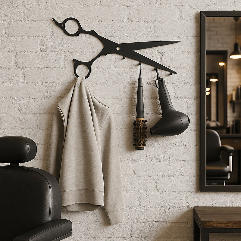Wieszak metalowy do studia barberskiego