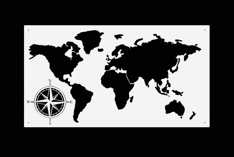 Mapa świata z kompasem na ścianę biała