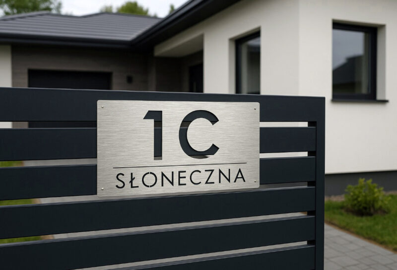 nowoczesna tabliczka z numerem domu ze stali nierdzewnej