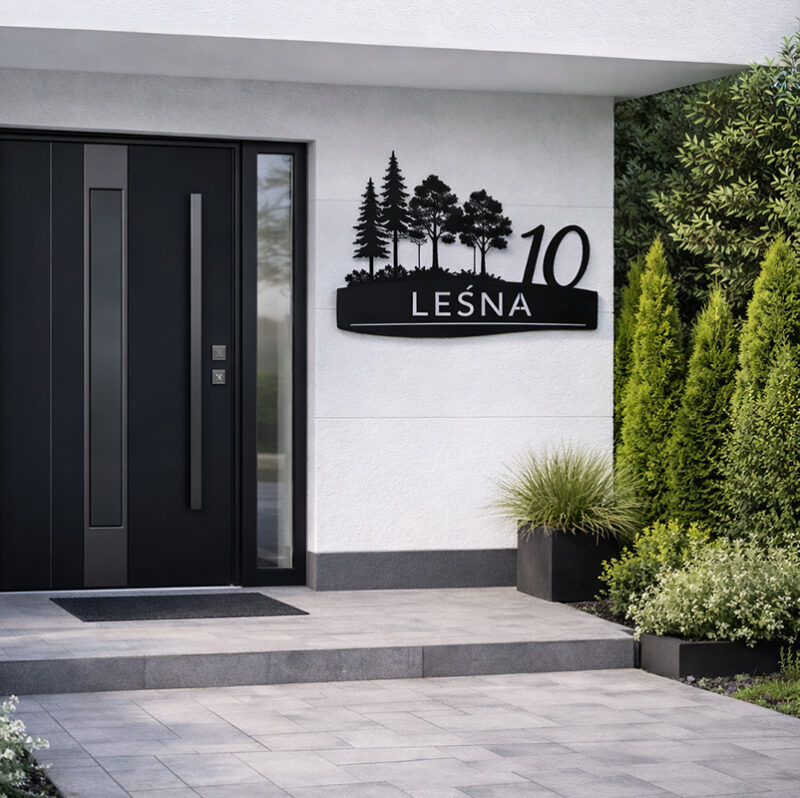 nowoczesna tabliczki na elewacje nierdzewne leśna