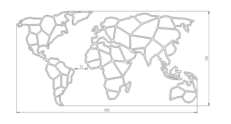 wymiary mapa świata geometryczna metalowa